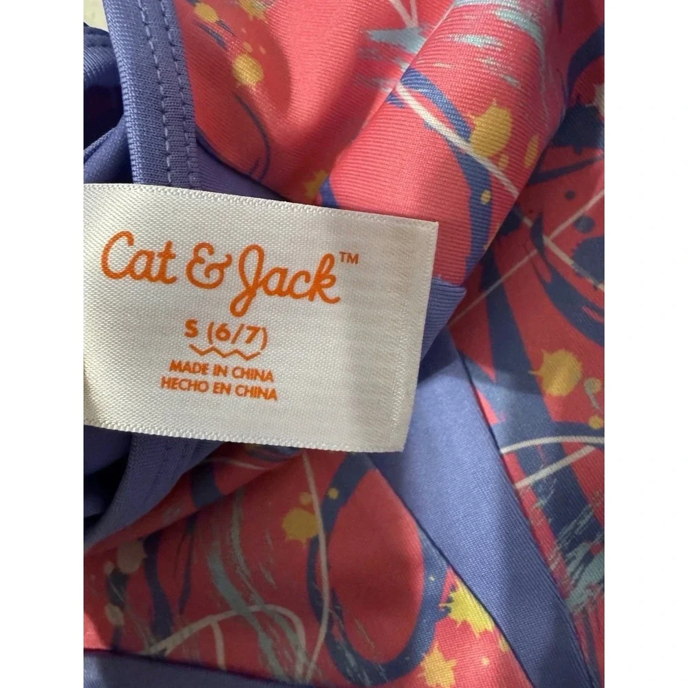 Cat & Jack Girls Gymnastics Leotard Periwinkle Blue Pink Rhinestone Size S 6/7